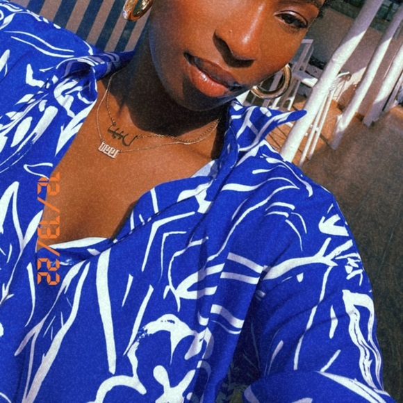 Blue White Abstract Print Crop Top & Skirt Two-Piece Set/Coord Set - Picture 9 of 9